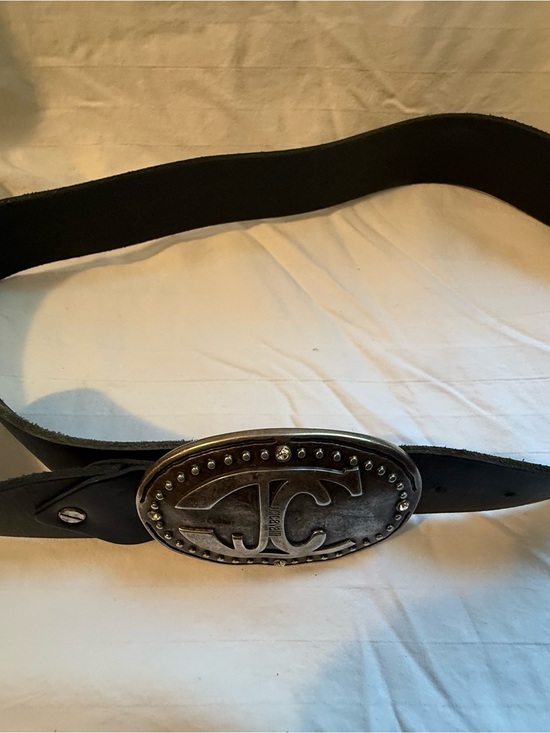 Just Cavalli Distressed Silver Oval Logo Buckle with Black Strap main image 10
